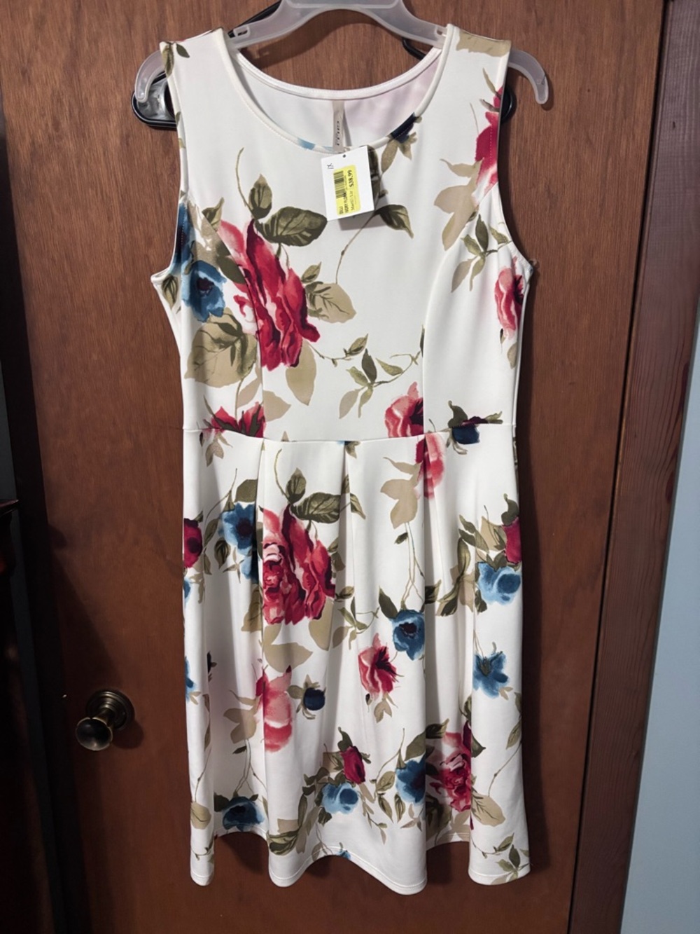Gilli White Midi Dress with Red & Blue Floral Print